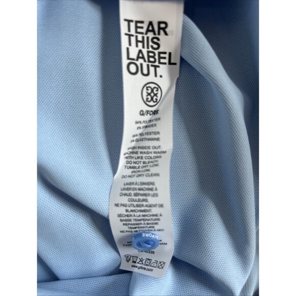 G/FORE Script Stripe Banded Sleeve Tech Pique Golf Polo Men's Size XL Blue NEW - Picture 8 of 8